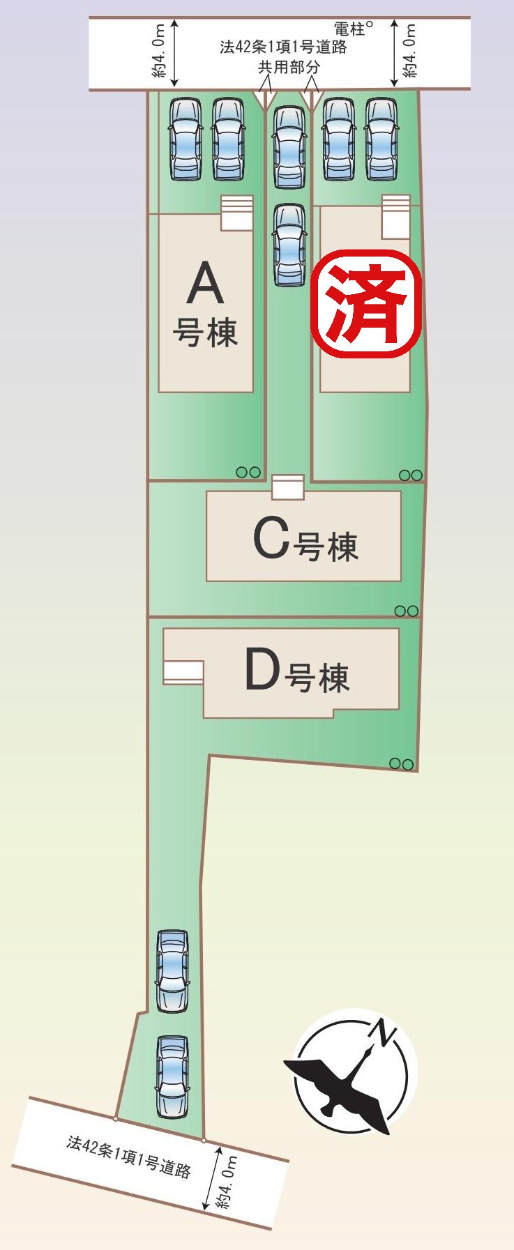三郷市高州3丁目　新築戸建　全4棟　D号棟の区画図|敷地40坪超え！全棟カースペース2台分確保した新築戸建