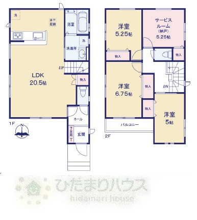 流山市東深井Ⅱ　新築戸建　1号棟の間取り|3LDK+納戸+カースペース2台（車種により異なる場合がございます。）