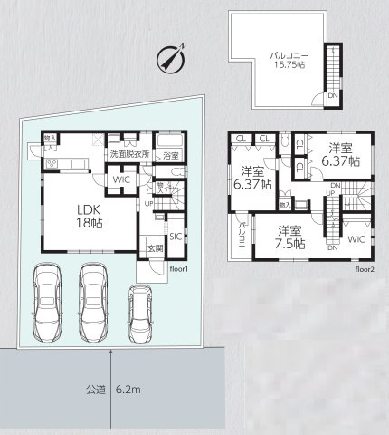 所沢市林3丁目　中古一戸建　～屋上バルコニー～の間取り|大型屋上バルコニー付き、収納スペース豊富な3LDKの間取りです。