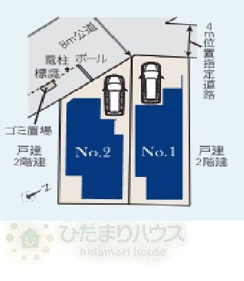 流山市東初石4185②　新築戸建　1号棟　の区画図|接道：西側8ｍ公道