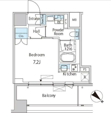 ☆キッチンがお部屋の奥にある、珍しい間取りの1K住戸☆