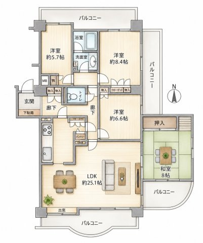 【間取り】 | ガーデンハイツ小平1番館 ３F | 4LDK＋バルコニー4カ所