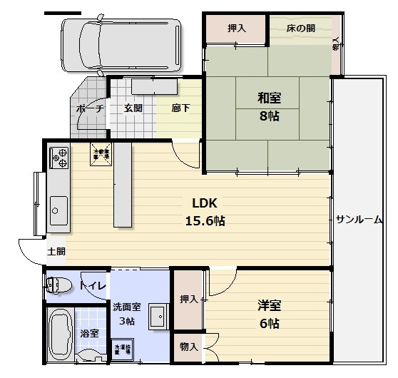 河崎中古戸建の間取り|2ＬＤＫのコンパクトな間取りになります。