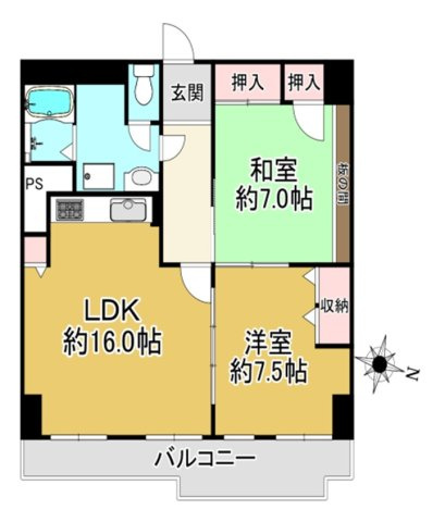東急ドエル摩耶の間取り|住空間スッキリ！和・洋室・LDK　収納あり
