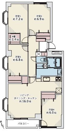 【間取り】 | 真駒内ロイアルハイツ | 4LDK・オートロック付き・トランクルーム有り・全居室6帖以上・都市ガス・駐車場空き有り（継承可能）