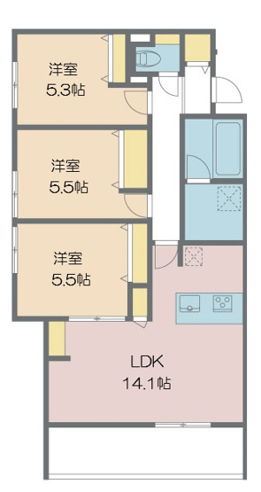 【間取り】 | シエロ　アズール | 南向きのLDK、そして各室にエアコンが備えられています。