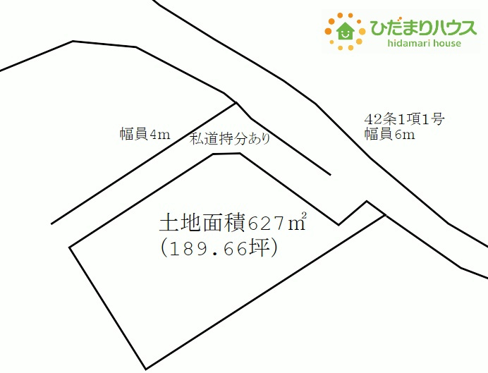 日立市十王町友部　売地の土地図|189坪あるので配置自由