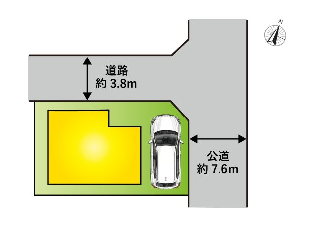 江戸川区鹿骨1丁目売戸建の区画図|二方向道路に面した角地ならではの開放感。住まいの存在感もひときわ際立ちます。
