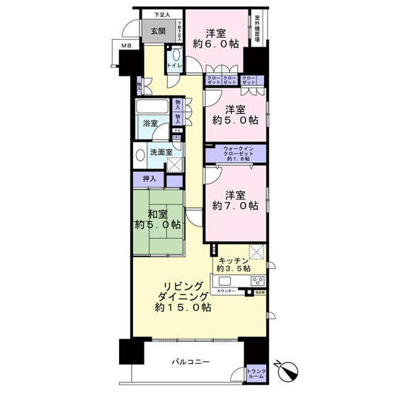 【間取り】 | デュオヒルズ新所沢駅前　3階　新所沢駅　徒歩2分 | 約18.5帖のリビング・ダイニング・キッチンをもつ4LDK！
駅から徒歩2分でこの大きさの物件はなかなかありません！
