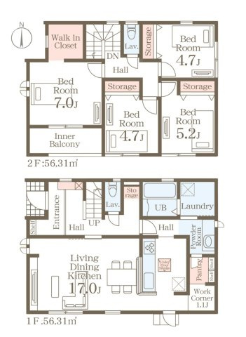 福岡市城南区樋井川4丁目第13-1棟（1号棟）の間取り