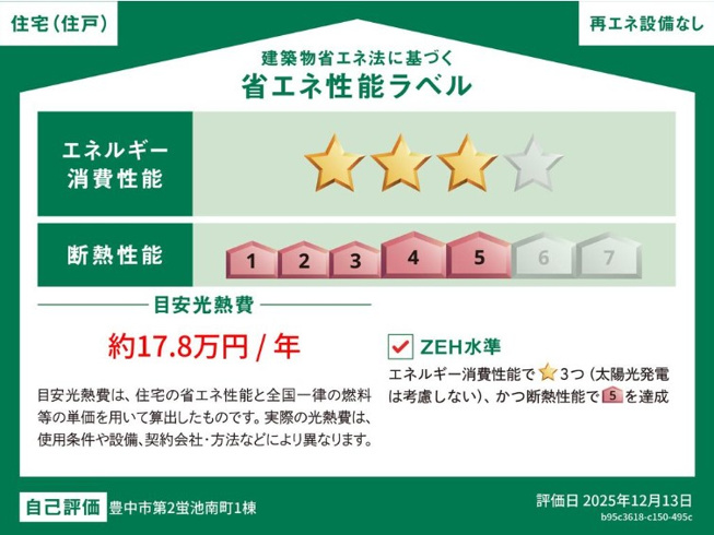 エネルギー消費性能3、断熱性能5、ZEH水準
