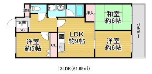 大阪市鶴見区諸口６丁目の賃貸マンションの間取り