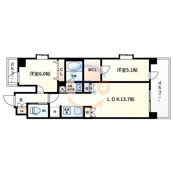 スプランディッド難波WESTⅡの間取り|スプランディッド難波WESTII　間取り
