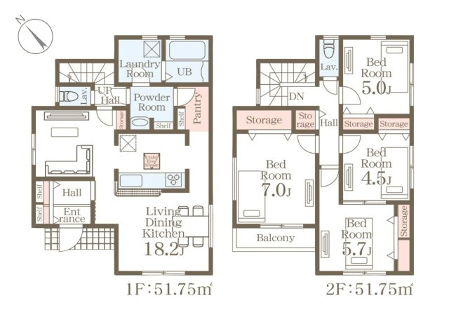 福岡市城南区樋井川1丁目第12-2棟（1号棟）の間取り|全居室収納付きで便利です。