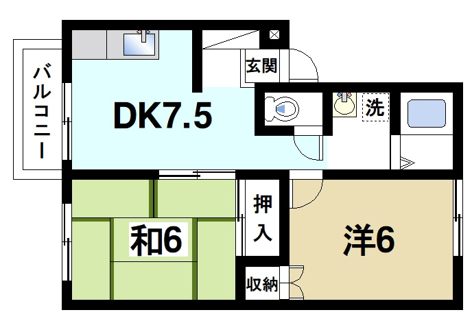 コンフォルト平松の間取り|ファミリーさんにオススメの2DKです