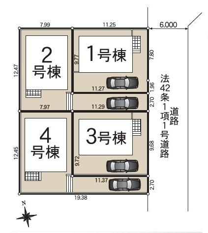 【Cradle garden】国分寺北町第６の区画図|西武国分寺線「鷹の台」駅徒歩18分、または自転車6分♪緑豊かな住宅街の全4棟です！