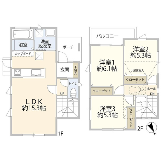 【間取り】 | 福岡市西区野方２丁目 戸建て | 全居室5帖以上ありゆったりとした間取りの3LDKです