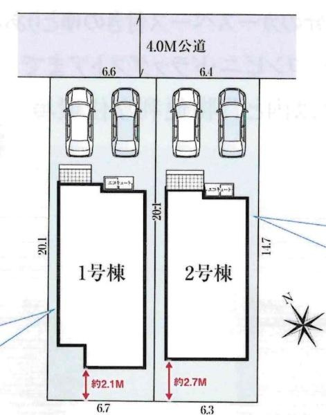 西尾市今川町　全2棟・1号棟の区画図|1号棟です。