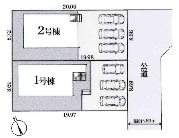 豊田市志賀町第1　全2棟・2号棟の区画図