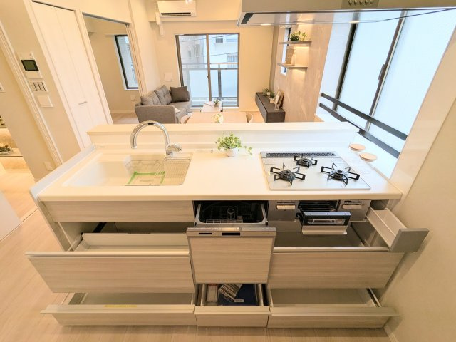 クリオ三ノ輪壱番館のキッチン|～食器洗浄乾燥機付のシステムキッチン写真～ 日々の洗い物の負担が軽減されます！