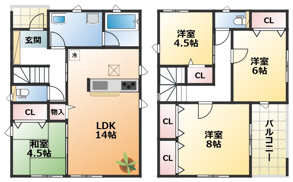 CRADLEGARDEN真岡市さくら第2の間取り|南向きで陽当たりの良い間取りです