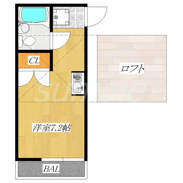 ハイツエミールの間取り|ロフト付のワンルームタイプです！