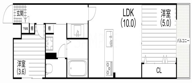 朝日プラザ六甲Ⅱの間取り|10帖のLDKとバリアフリーで隣接する洋室　一体使用で広々空間