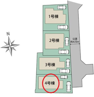 【区画図】 | 日野市日野台2丁目　全4棟　4号棟　仲介手数料無料 | 4号棟