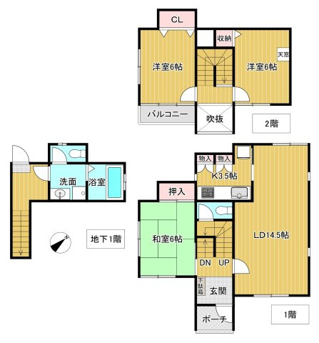 雄大な富士山を望む 利便性の良い伊東市吉田 みずき台の3LDKの間取り|3階建てです