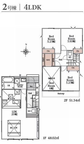 【仲介手数料０円】綾瀬市小園5期　新築一戸建て　全3区画の間取り|2号棟　綾瀬市小園5期　新築一戸建て　全3区画