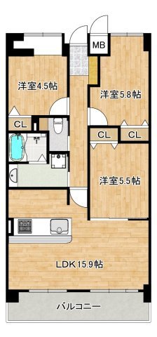 ライオンズヒルズ堺堀上町の間取り|南東向きの最上階部分ですよ！日当り・通風良好です！ぜひ現地でお確かめください♪