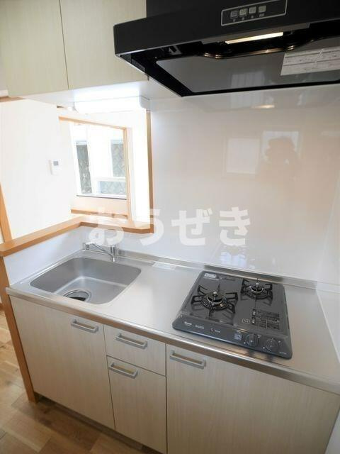 ハイツグリーンヒルのキッチン|２口コンロ付きシステムキッチン