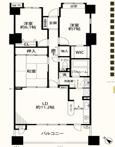 ライオンズヒルズ朝霞台の間取り|3LDK 専有面積78.55m2 　バルコニー14.10m2
ゆとりある住空間です。