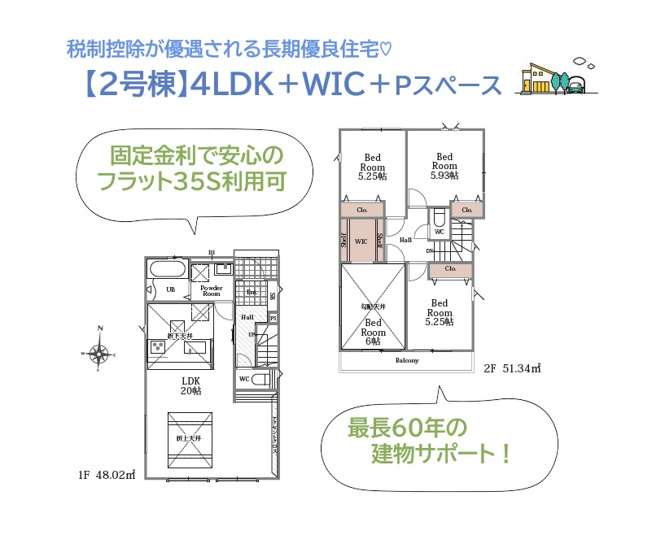【間取り】 | ライフステージの変化に柔軟に対応できる4LDKの間取プラン！
完済まで借入金利・毎月の返済額が変わらない「フラット35S」対象物件です♪