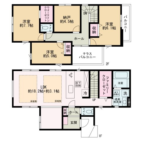 草加市手代7期　新築分譲住宅の間取り|20帖超の広々したLDKが特徴の物件です。