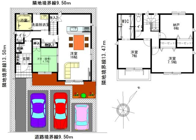 【トーヨーホーム売主/完成済】中島中町四丁目A分譲の間取り|4LDK+WIC・価格：３５５０万円