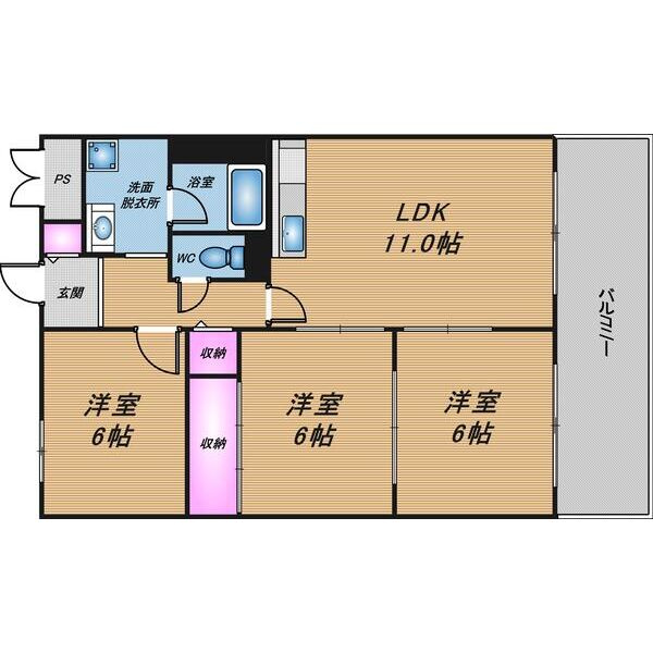 シャトー南船場　南小学校区の間取り|シャトー南船場　間取り