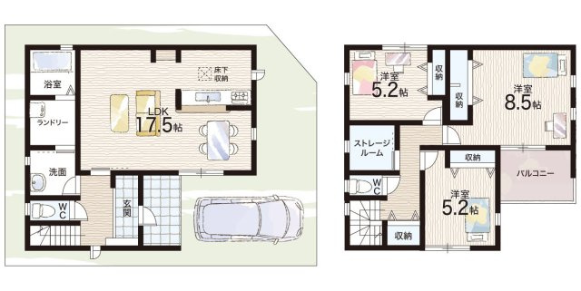 ■大東市中垣内　第5期　新築一戸建ての間取り|1号地