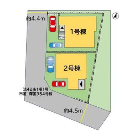 福岡市中央区輝国2丁目第3-2棟（1号棟）の区画図|配置図（1号棟）
