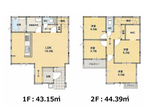 福岡市中央区輝国2丁目第3-2棟（2号棟）の間取り|全居室収納付きで便利です。