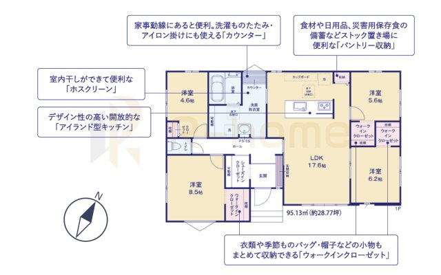 水戸市住吉町4期　新築戸建て　3号棟の間取り|4LDK＋WIC＋SIC、土地面積250.27m2、建物面積95.13m2