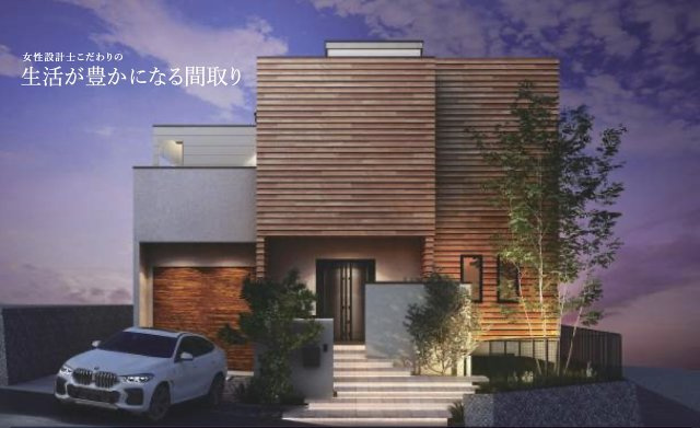 海見え！オーバースライダーシャッター付ガレージ　ルーフバルコニー一体型LDKの外観パース|外観閑静予想（実際とは異なります）