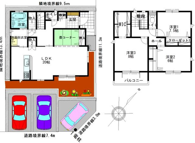 【トーヨーホーム売主/売建】中島中町四丁目Ｂ分譲の間取り|4ＬＤＫ+ＷＩＣ