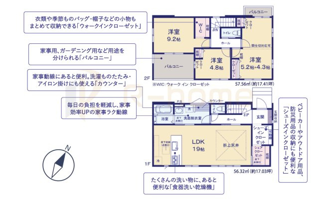 水戸市住吉町4期　新築戸建て　8号棟の間取り|3LDK＋WIC＋SIC＋シェアクローゼット、土地面積250.42m2、建物面積113.88m2