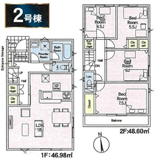 【間取り】 | 【仲介手数料無料！！】稲城市押立　新築戸建て（全3棟）2号棟　5990万円 | 2号棟　4LDK　建物／95.58㎡