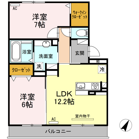 【間取り】 | Ｄ－ｒｏｏｍ上地　Ｂ棟
