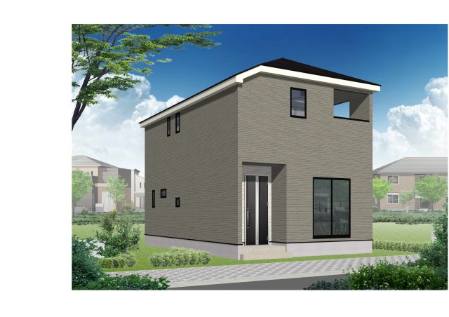 石手白石新築戸建3号棟の外観パース|完成イメージです。