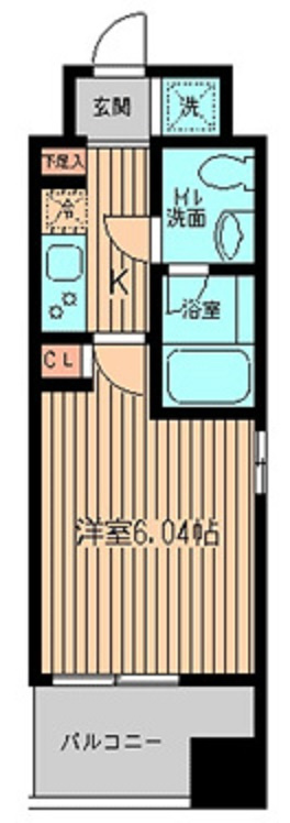 レジディア大森の間取り|東向きバルコニー北東角部屋の1K洋室6.04帖バストイレ別独立洗面台！
クローゼットが小さめですが立地が魅力のマンション！