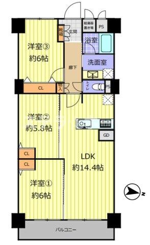 新大阪スカイハイツの間取り|3LDKに物件です