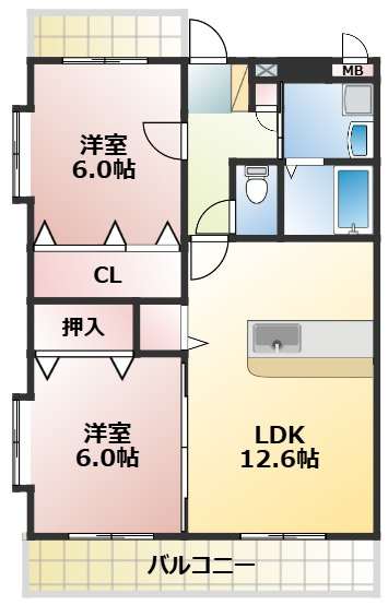 熊本市南区田井島２丁目の賃貸マンションの間取り